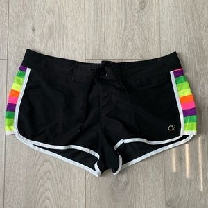 OP black and neon stripe sided swim shorts